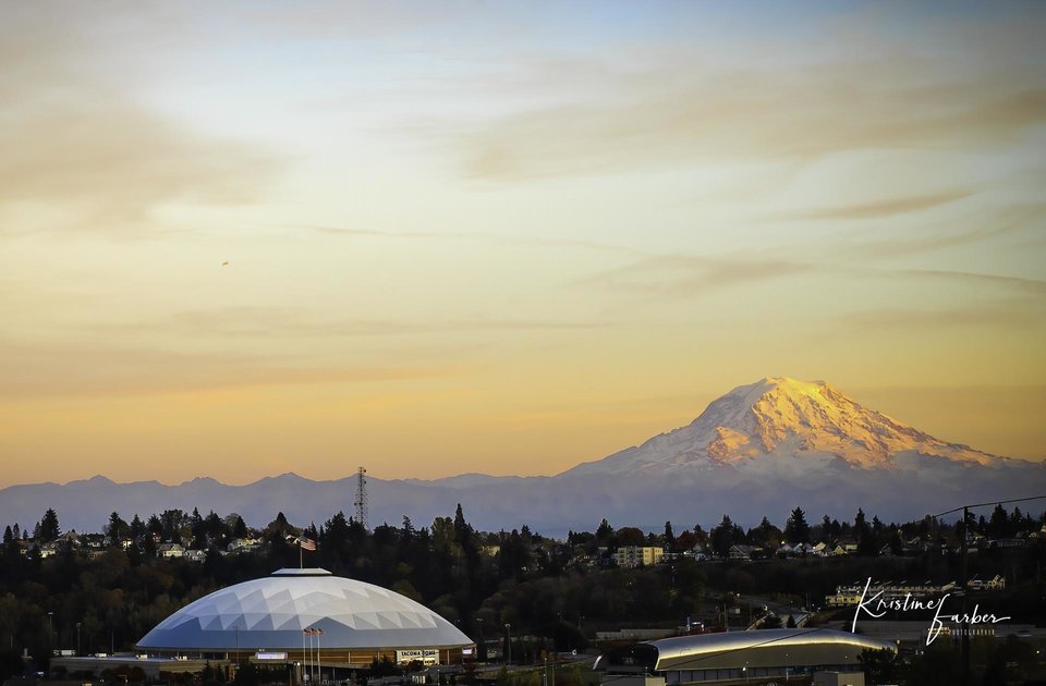 Tacoma Dome with Mt. Rainier from Tacoma, WA